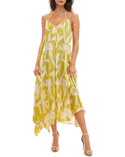 Socialite Geo Print Handkerchief Hem Midi Dress - Yellow