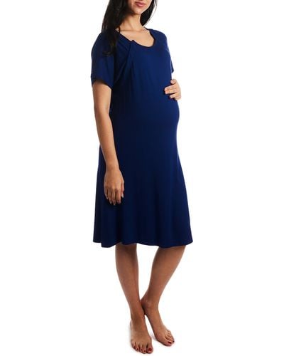 Everly Grey Rosa Jersey Maternity Hospital Gown - Blue