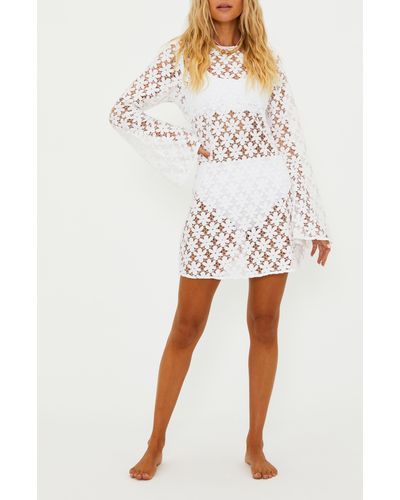 Beach Riot Goldie Lace Long Sleeve Cotton Blend Cover-up Dress - White