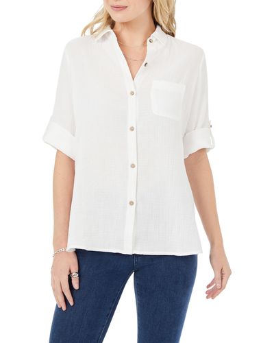 Foxcroft Tamara Gauze Button-up Shirt - White