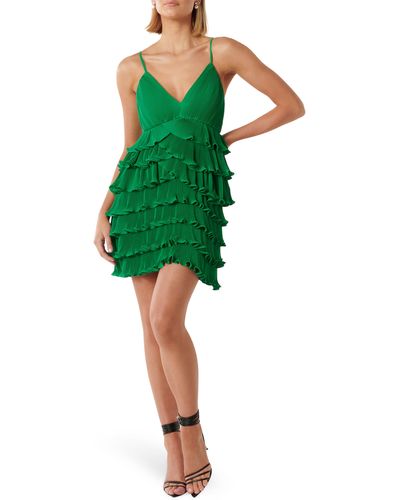 EVER NEW Frankie Pleated Tiered Ruffle Minidress - Green