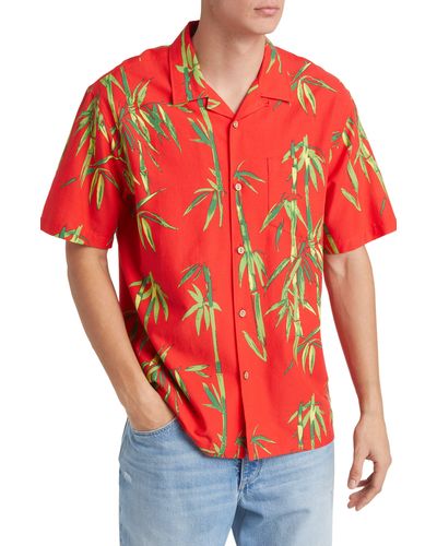 Quiksilver Dna Bamboo Island Print Short Sleeve Button-up Shirt - Red