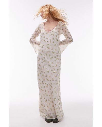 TOPSHOP Floral Long Sleeve Maxi Dress - White