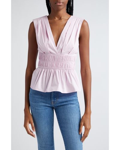 Veronica Beard Evra Sleeveless Smock Waist Peplum Top - White