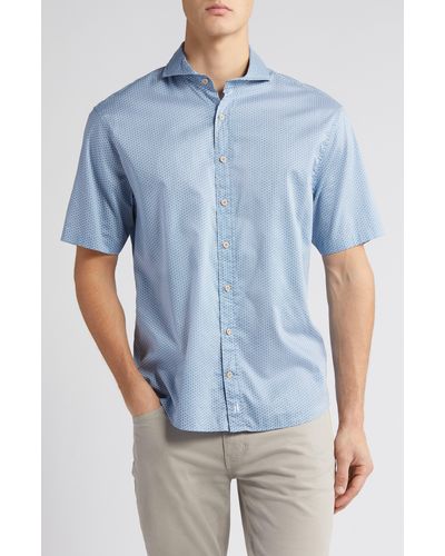 Johnnie-o Stinson Geo Print Short Sleeve Button-up Shirt - Blue