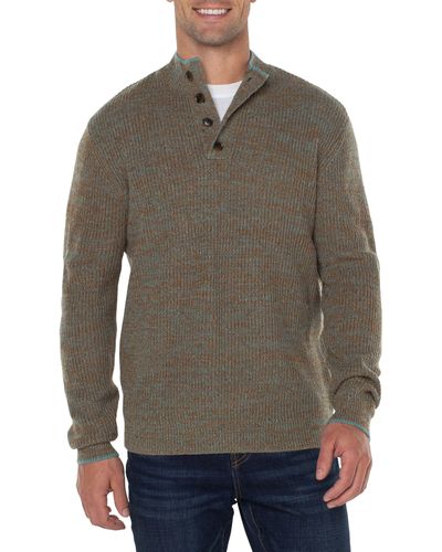 Liverpool Los Angeles Button Mock Neck Marled Sweater - Gray