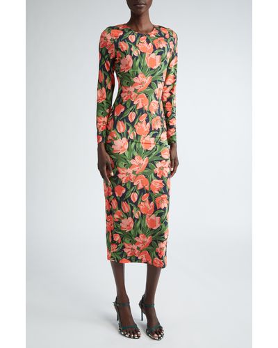 Carolina Herrera Floral Long Sleeve Midi Dress - Multicolor