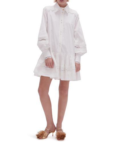 Aje. Reva Wave Trim Long Sleeve Mini Shirtdress - White