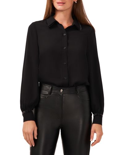 Halogen® Halogen(r) Shimmer Collar Long Sleeve Button-up Georgette Shirt - Black