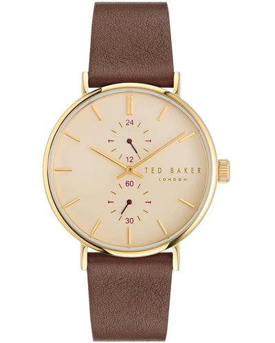 Ted Baker Recycled Stainless Steel Leather Strap Watch - Natural