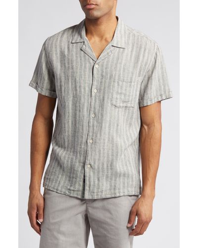 Rails Waimea Stripe Short Sleeve Linen Blend Camp Shirt - Gray