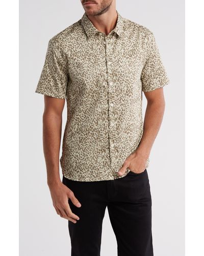 John Varvatos Sean Leopard Print Short Sleeve Cotton Button-up Shirt - Multicolor