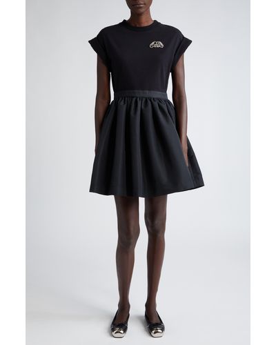 Alexander McQueen Embroidered Crystal Seal Mixed Media Minidress - Black