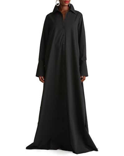 Halston Imari Long Sleeve Cotton Poplin Shirtdress - Black