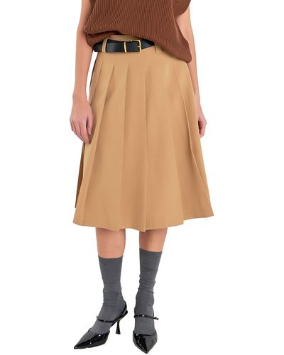 English Factory Pleated Midi Skirt - Natural