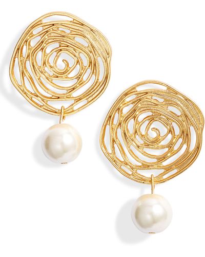 Karine Sultan Flower Swirl Cultured Pearl Drop Earrings - Metallic