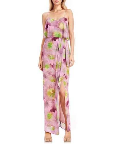 Badgley Mischka Floral Popover Strapless Gown - Pink