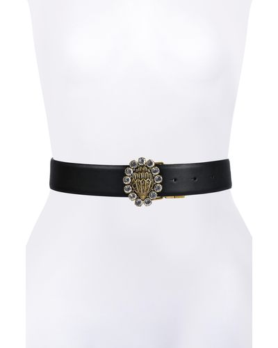 Kurt Geiger Leather Belt With Crystal-embellished Eagle Head Buckle - White