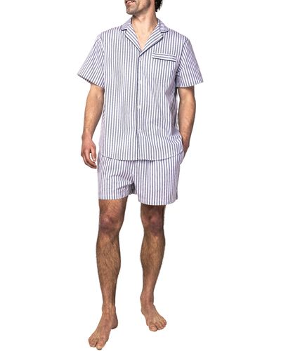 Petite Plume Ticking Stripe Cotton Short Pajamas - Blue