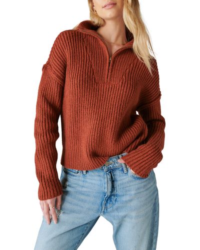 Lucky Brand Rib Half Zip Sweater - Orange