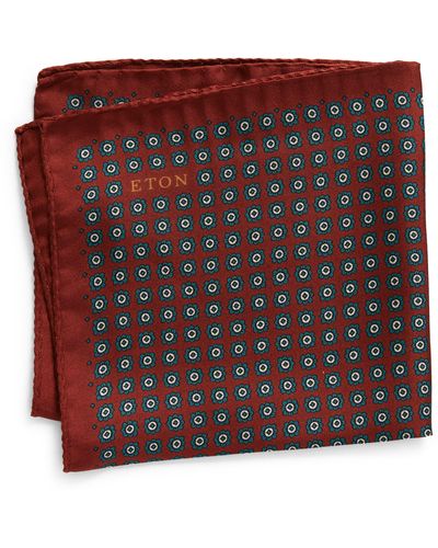 Eton Geometric Silk Pocket Square - Red
