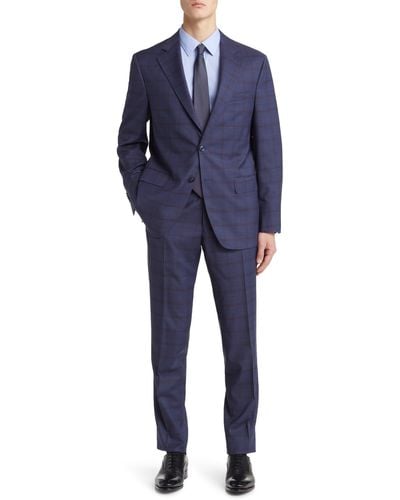 Peter Millar Tailored Fit Windowpane Plaid Wool Suit - Blue