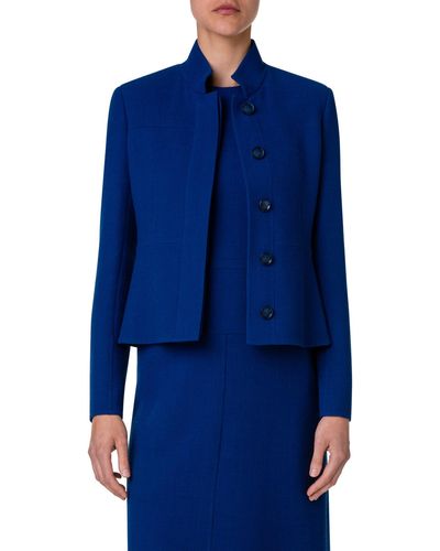 Akris Stand Collar Virgin Wool Crepe Jacket - Blue