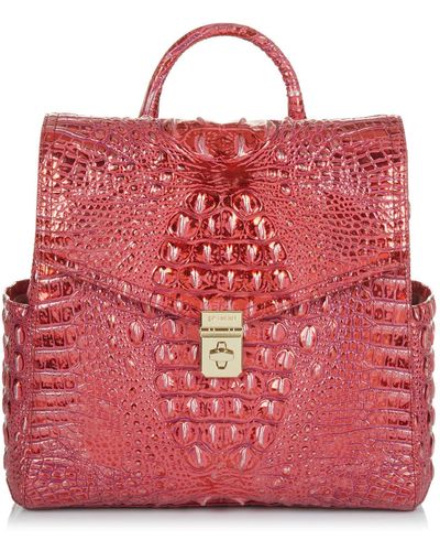 Brahmin Liz Medium Croc Embossed Leather Backpack - Red