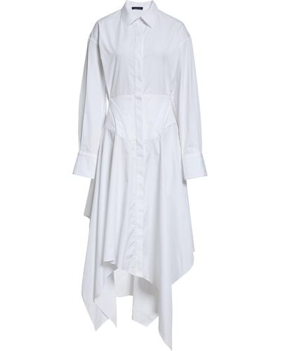 Mugler Asymmetric Long Sleeve Poplin Shirtdress - White