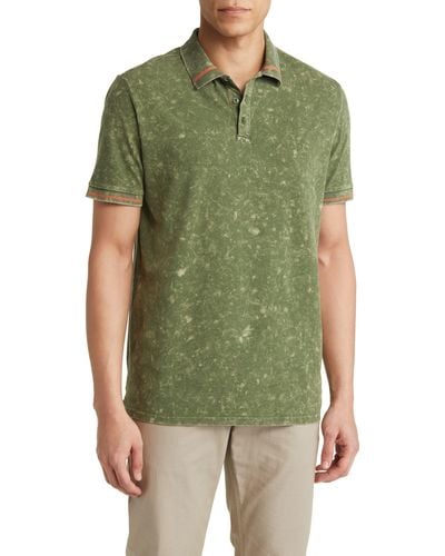 Stone Rose Tipped Acid Wash Performance Jersey Polo - Green