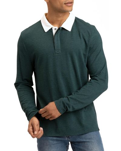 Threads For Thought Jabari Contrast Collar Long Sleeve Polo - Green