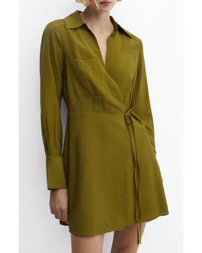 Mango Vane Long Sleeve Wrap Dress - Green