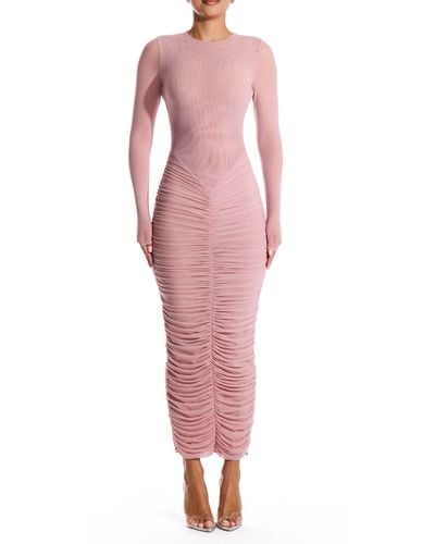 Naked Wardrobe Meshed It All Up Long Sleeve Maxi Dress - Pink