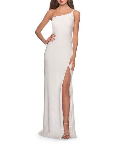La Femme One-shoulder Jersey Gown - White