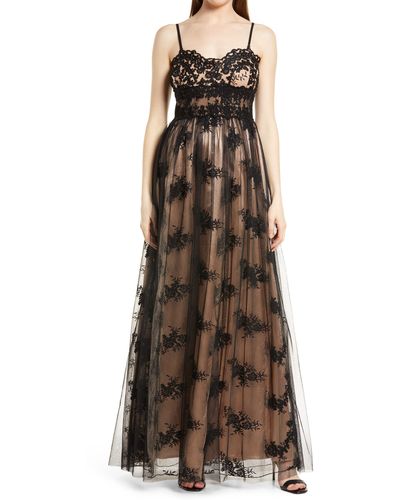 Lulus Utter Elegance Embroidered Sleeveless Lace Gown - Brown