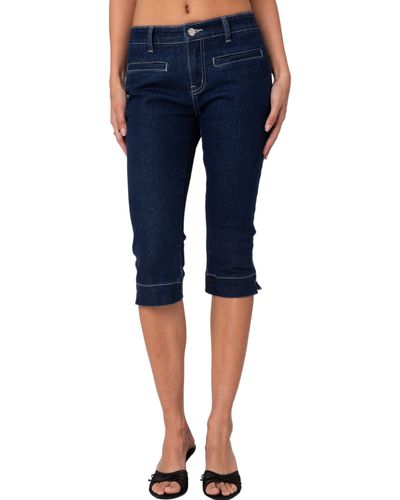 Edikted Contrast Stitch Capri Jeans - Blue