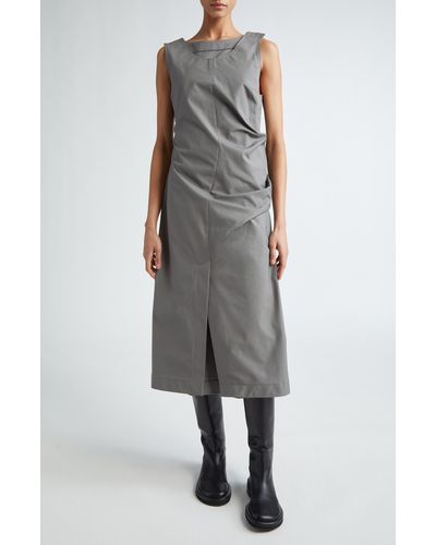 Commission Double Neckline Twill Midi Dress - Gray