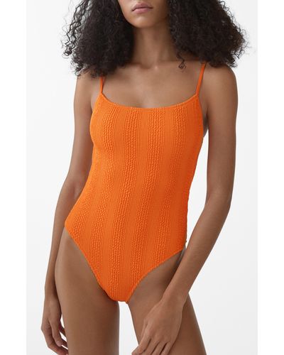 Mango Textured One-piece Swimsuit - Orange