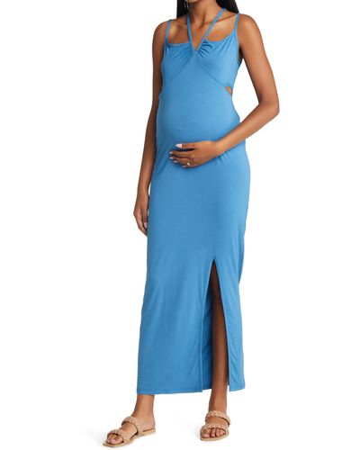 EMILIA GEORGE Bella Cutout Maternity Maxi Dress - Blue