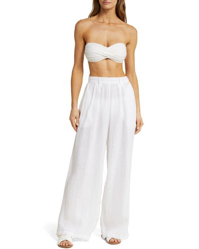 Vitamin A Vitamin A The Getaway High Waist Wide Leg Linen Cover-up Pants - White