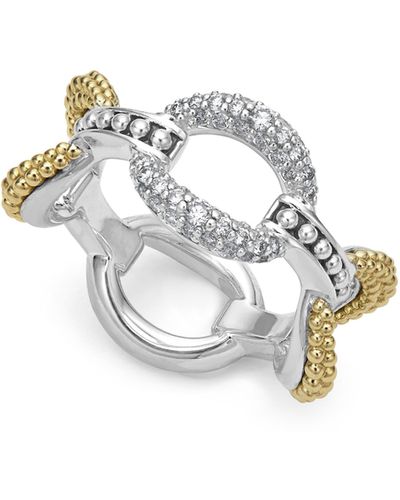 Lagos Caviar Luxe Diamond Link Ring - Metallic