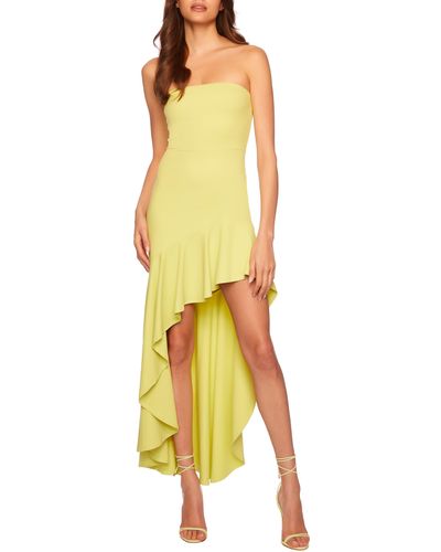 Susana Monaco Asymmetric Ruffle Hem Strapless Dress - Yellow