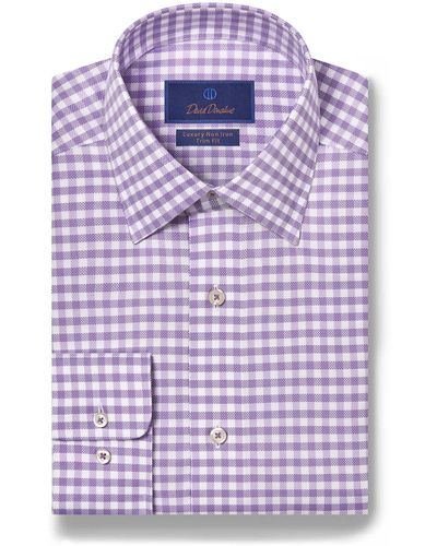 David Donahue Trim Fit Royal Oxford Non-iron Check Dress Shirt - Purple