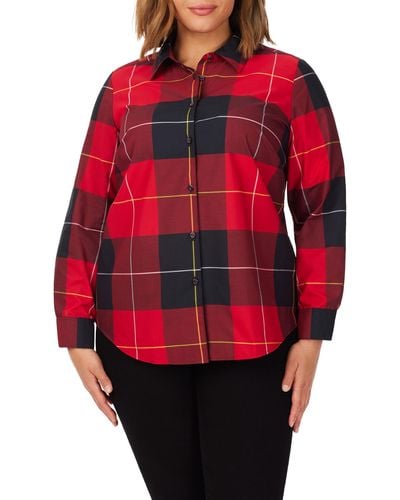 Foxcroft Rhea Plaid Cotton Blend Button-up Shirt - Red
