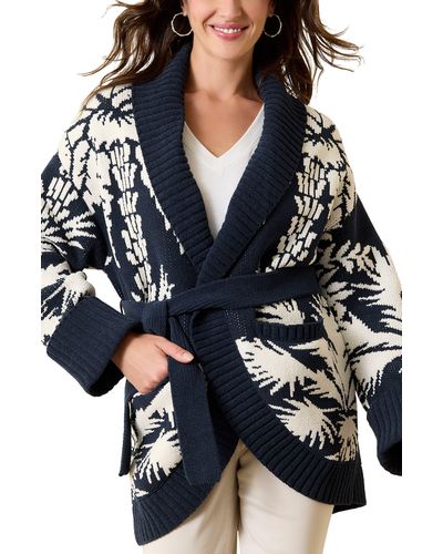 Tommy Bahama Palm Pretty Chenille Belted Cardigan - Blue