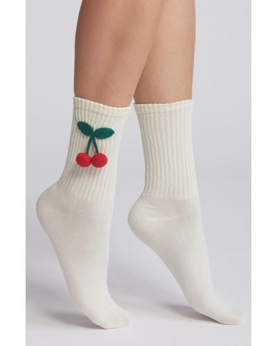 Casa Clara Cherry Combed Cotton Crew Socks - White