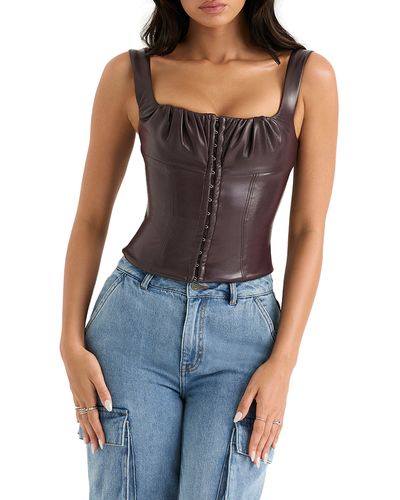 House Of Cb Gini Cotton Blend Corset Top - Rich Brown