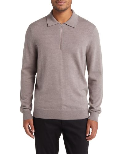 NN07 Quarter Zip Wool Polo Sweater - Gray