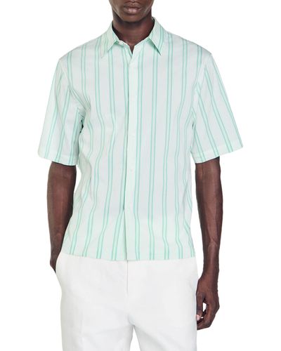 Sandro Stripe Short Sleeve Button-up Shirt - Blue