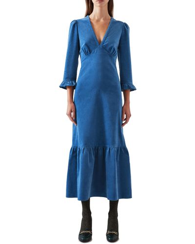 LK Bennett Deborah Cotton Stretch Corduroy Midi Dress - Blue